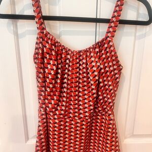CAbi Red and White Patterned Top